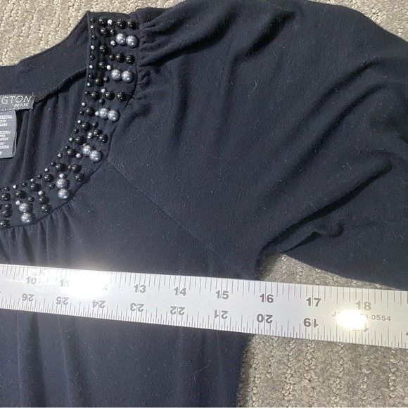 Covington Women’s PS Black Short Sleeve Dress Shirt Top Pearl Embellished Collar - Picture 8 of 9